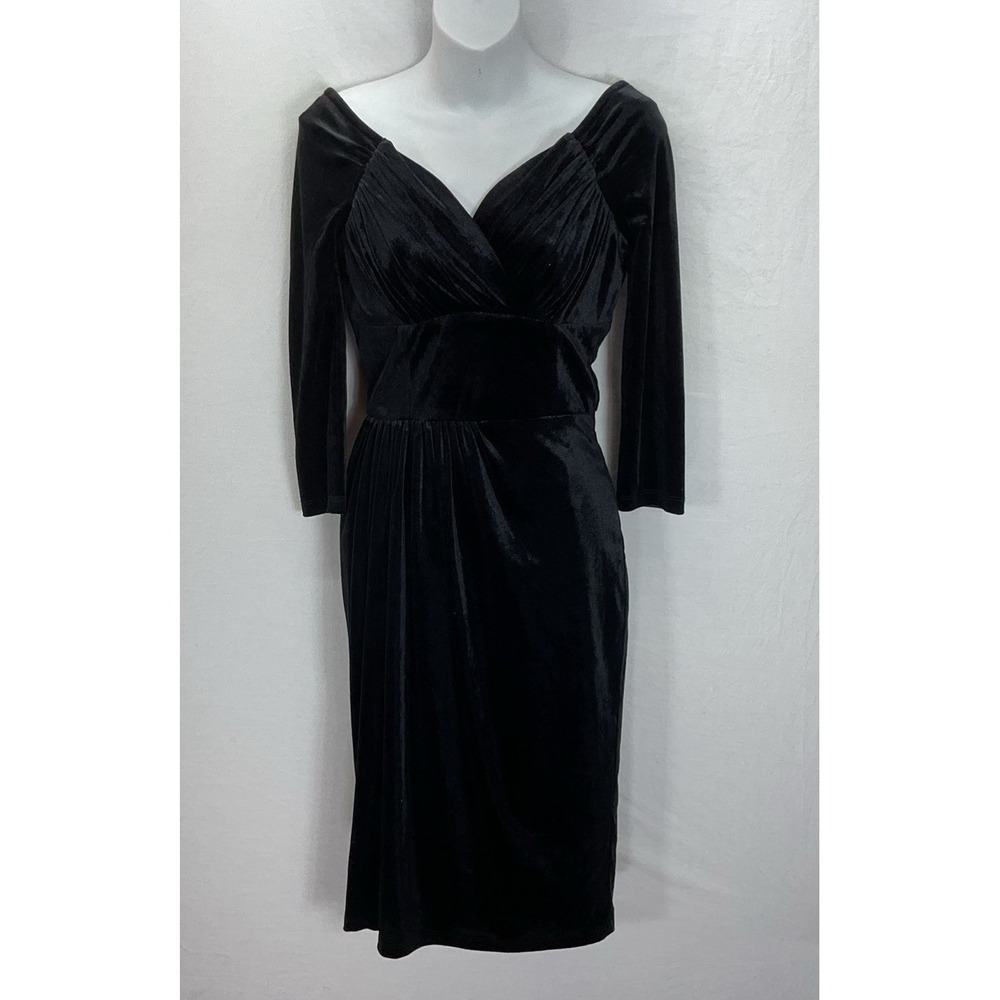 NEW Vixen Micheline Pitt Starlet Wiggle‎ Dress Black off the shoulder Velvet S